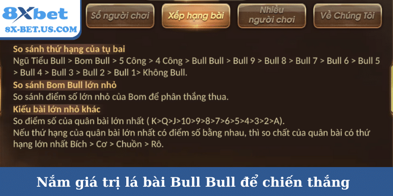 Nắm giá trị lá bài Bull Bull để chiến thắng